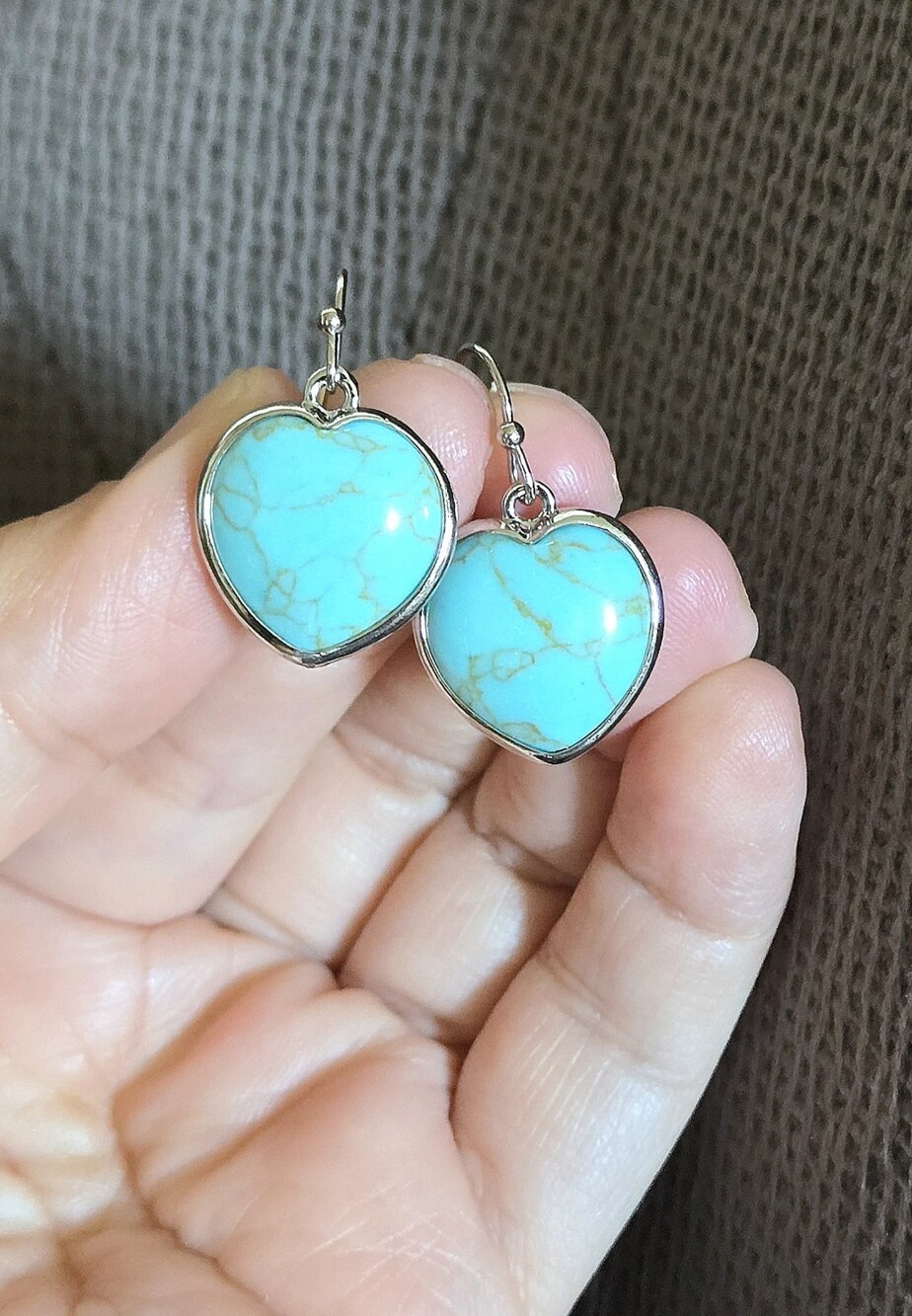Iris & Lily Turquoise Heart🩵 with Copper Veins Drop⬇️ Earrings - Picture 3 of 13